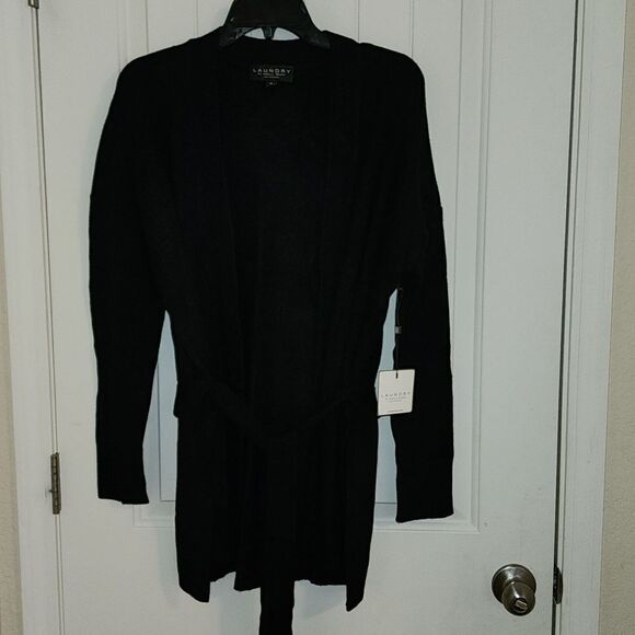 Laundry by Shelli Segal Black Open Cardigan With Slits - Picture 2 of 5